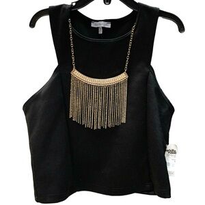 Y2K Charlotte Russe Cropped Black Tank w/ Gold & Rhinestone Chain Medium NWT